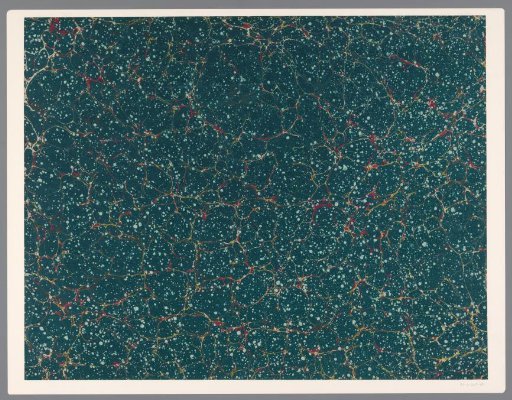 Speckled marble in white over jasper marble in blue, red and yellow