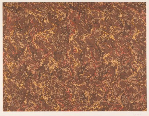 Fancy marble in brown, yellow, red and gold on yellow paper
