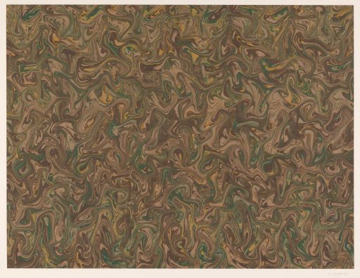 Fancy marble in brown, green and yellow on brown paper