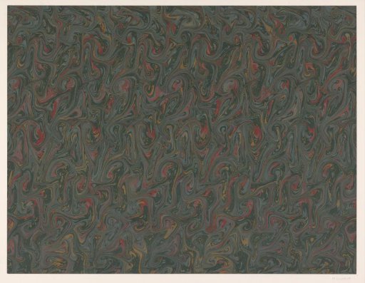 Fancy marble in green, red, yellow and blue on brown paper