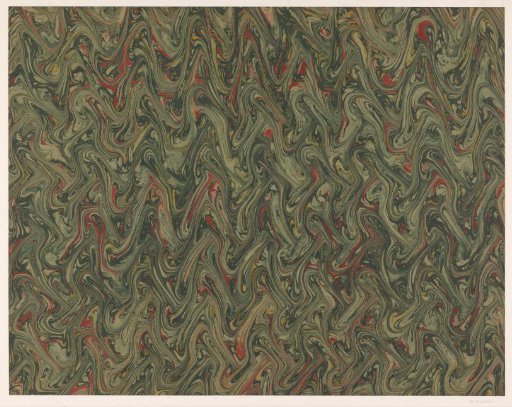 Fancy marble in two shades of green, red and yellow on brown paper