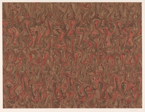Fantasy marbling in red and brown on brown paper
