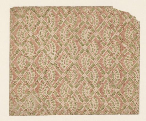 Sheet with a Blackberry Branch Winding Over a Checkered Pattern