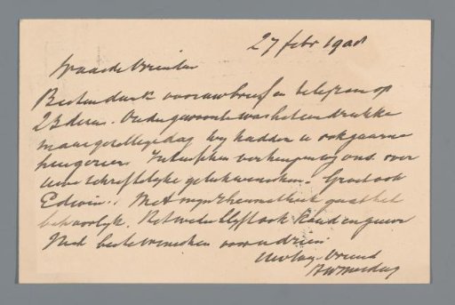 Postcard to Max Behrend and Johanna Behrend-Croiset van der Kop in Mainz