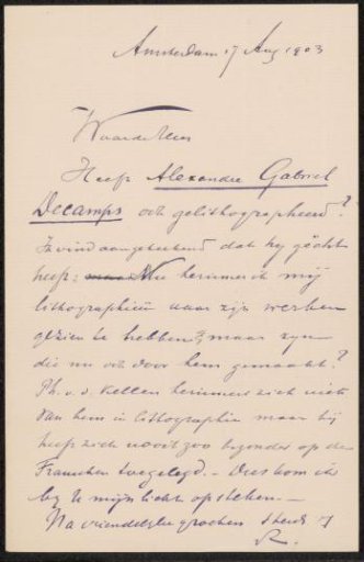 Letter to August Allebé
