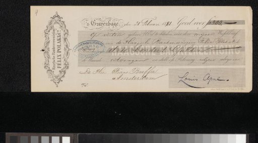 Receipt of receipt to Louis Apol