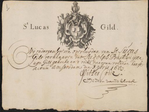 Membership certificate of Ludolf Bakhuysen