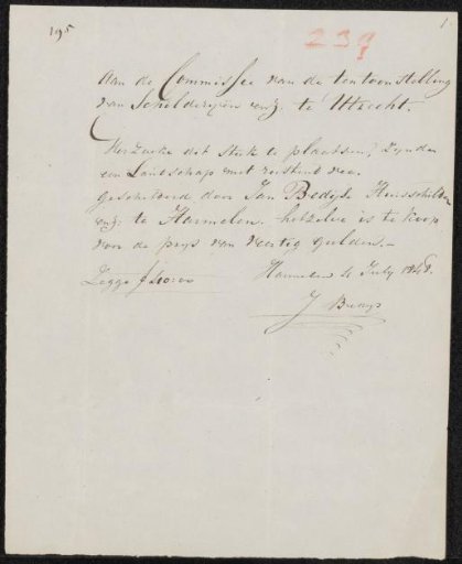 Letter to the committee of the Exhibition of Living Masters in Utrecht