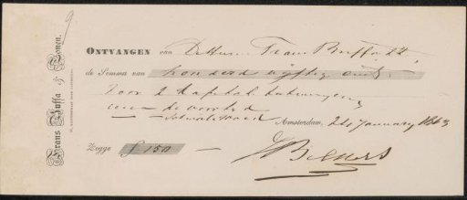 Receipt for Johannes Warnardus Bilders