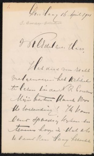 Letter to Pieter Haverkorn van Rijsewijk