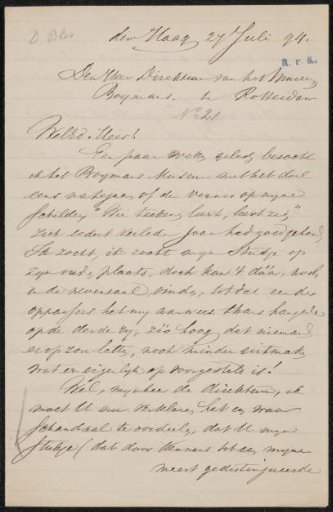 Letter to Pieter Haverkorn van Rijsewijk