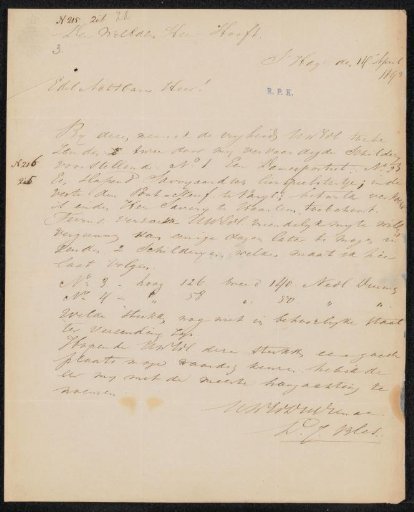 Letter to Jonkheer H.P.F. Hooft, secretary of the committee of the Exhibition of Living Masters in The Hague