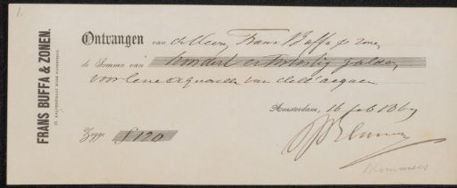 Receipt for Bernardus Johannes Blommers