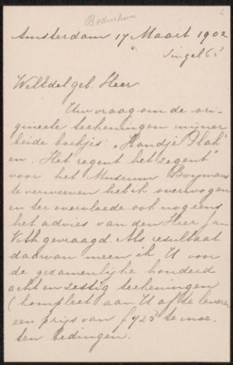 Letter to Pieter Haverkorn van Rijsewijk