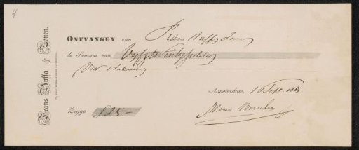 Receipt for Jan Willem van Borselen