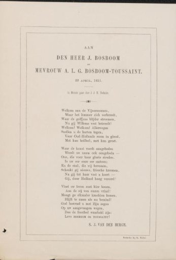 Wedding poem for Johannes Bosboom and Anna Louisa Geertruyda Bosboom-Toussaint