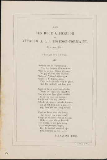 Wedding poem for Johannes Bosboom and Anna Louisa Geertruyda Bosboom-Toussaint