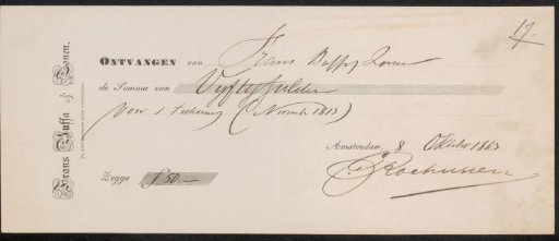 Receipt for Charles Rochussen