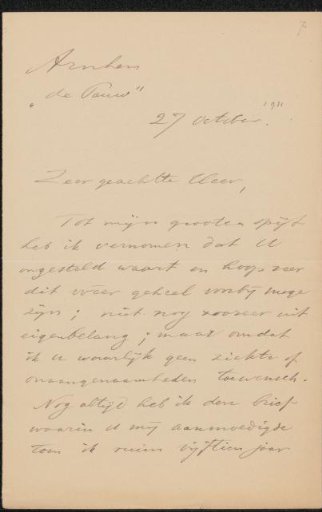 Letter to Pieter Haverkorn van Rijsewijk