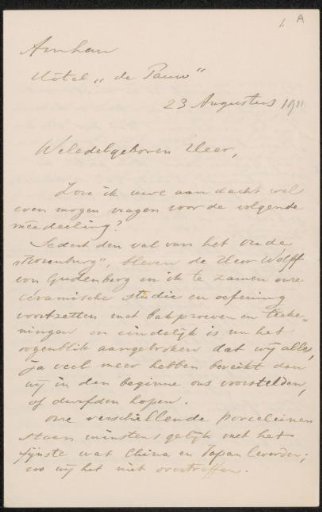 Letter to Pieter Haverkorn van Rijsewijk