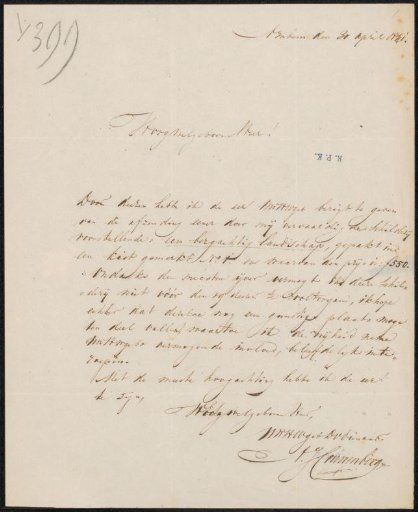 Letter to G.M.C. Hooft, secretary of the committee of the Exhibition of Living Masters in The Hague