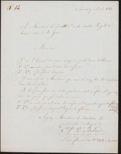 Letter to the secretary of the Royal Academy of Visual Arts in The Hague