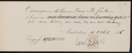 Receipt for Carel Lodewijk Dake