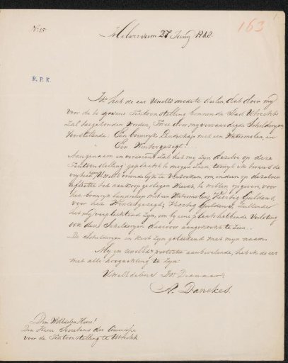 Letter to the committee of the Exhibition of Living Masters in Utrecht