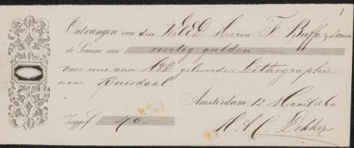 Receipt for Hendrik Adriaan Christiaan Dekker