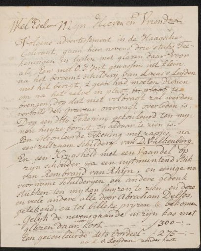 Letter to Kunstzaal Pictura