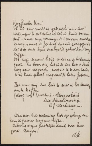 Letter to Pieter Haverkorn van Rijsewijk