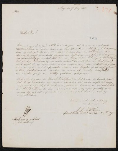 Letter to the committee of the Exhibition of Living Masters in Utrecht