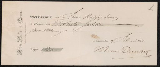 Receipt for Willem Anthonie van Deventer