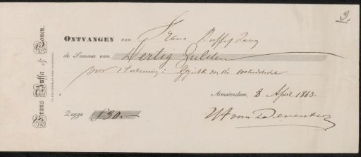 Receipt for Willem Anthonie van Deventer