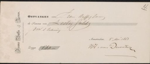 Receipt for Willem Anthonie van Deventer