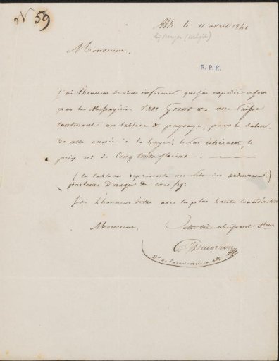 Letter to G.M.C. Hooft, secretary of the committee of the Exhibition of Living Masters in The Hague