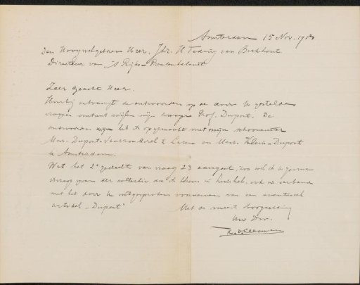 Letter to jonkheer Hendrik Teding van Berkhout (1879-1969)