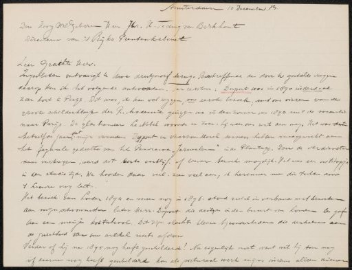 Letter to jonkheer Hendrik Teding van Berkhout (1879-1969)