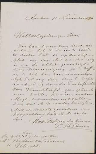 Letter to Pieter Verloren van Themaat