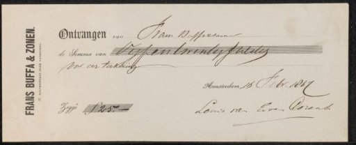Receipt for Ludovicus Johannes van Erven Dorens