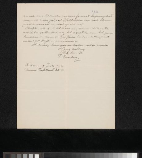 Letter to Jonkheer Hendrik Teding van Berkhout (1879-1969)