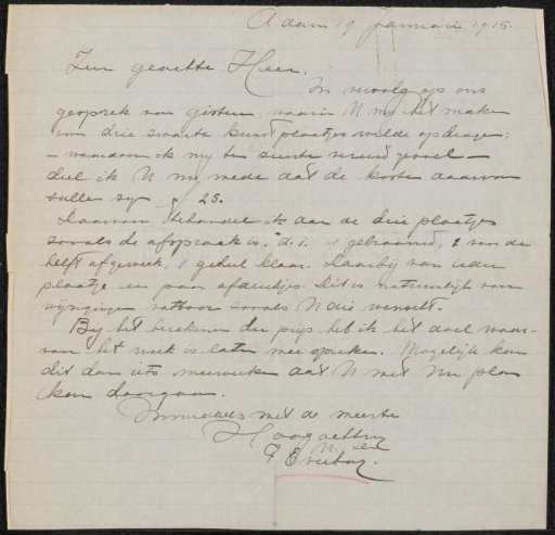Letter to Jonkheer Hendrik Teding van Berkhout (1879-1969)