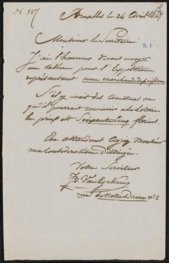 Letter to the Committee of the Exhibition of Living Masters in The Hague