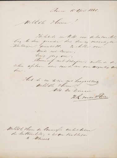 Letter to the Committee of the Exhibition of Living Masters in Utrecht