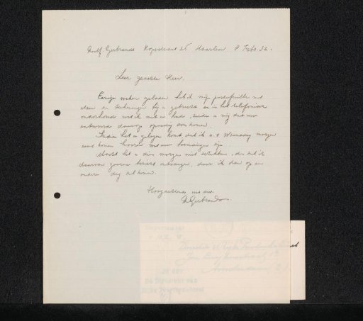 Letter to Jonkheer Hendrik Teding van Berkhout (1879–1969)