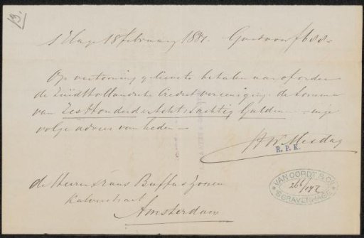 Money order to Frans Buffa and Sons