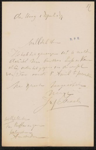 Letter to Frans Buffa and Sons