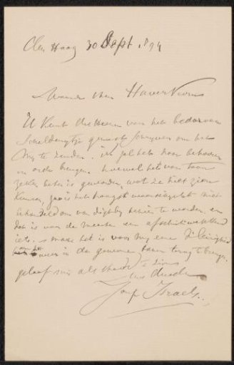 Letter to Pieter Haverkorn van Rijsewijk