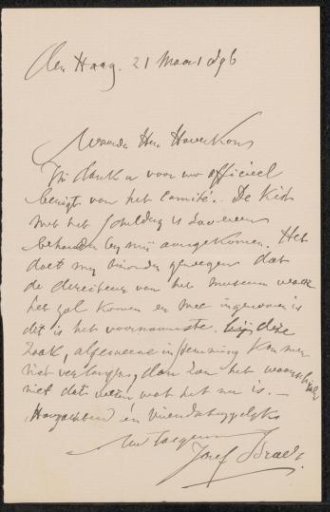 Letter to Pieter Haverkorn van Rijsewijk