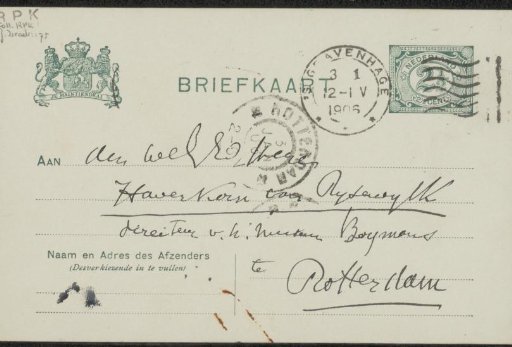 Postcard to Pieter Haverkorn van Rijsewijk